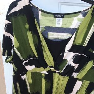 Green/ Black V-Neck Blouse
